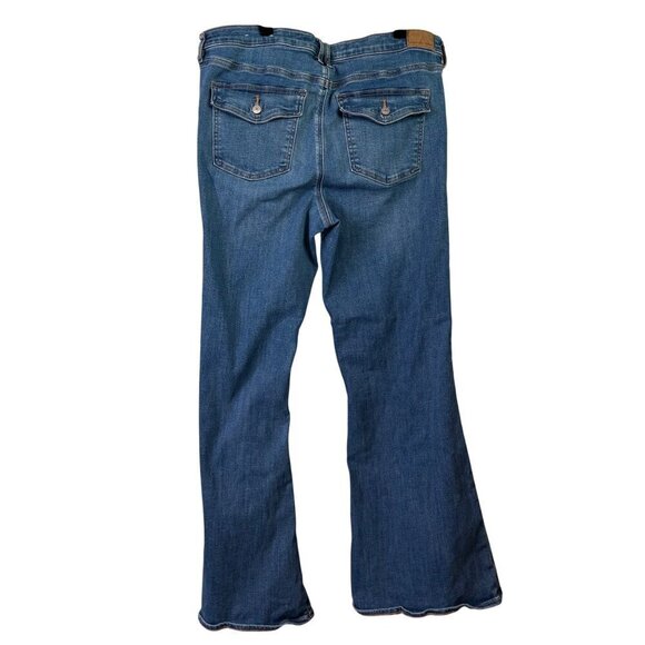 American Eagle Low-Rise Flare Women's Medium Wash Envelope Pocket Jeans Size 16 - Picture 8 of 13